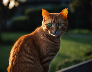 Orange cat with green eyes AI picture
