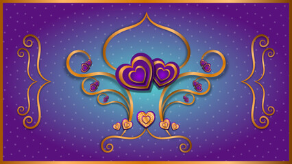 gold heart background with purple  background
