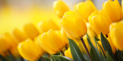 Obraz premium Bright yellow tulips, spring background