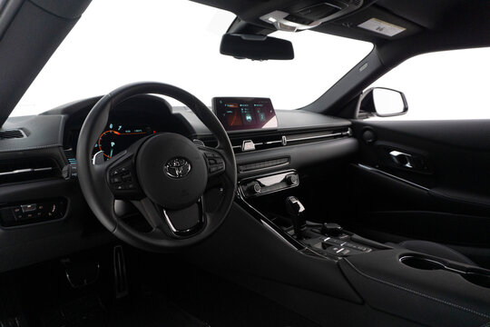 Toyota Supra Mk.V full dashboard view, car in studio, white background - High Resolution Image