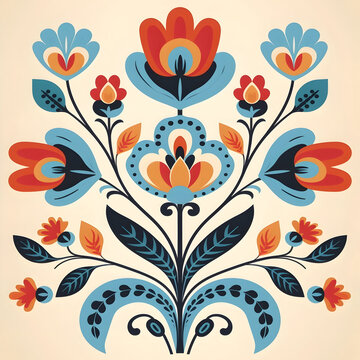 Norwegian folk art symmetrical flower beige background