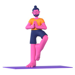 Tree Vrikshasana Yoga Male Pose Exercise 