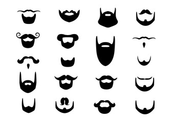 Facial hair vector, silhouettes of different types of beards, mustache icons illustration 
