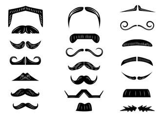 Facial hair retro vector, silhouettes of different types of beards, mustache icons illustration 