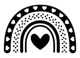 Rainbow silhouette boho love concept. Heart hand drawn vector illustration isolated on white