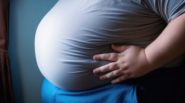 paunch Fat man. Fat man with a big ugly belly. Diet