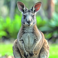 Naklejka na ściany i meble Alert Kangaroo Portrait in a Grassy Field