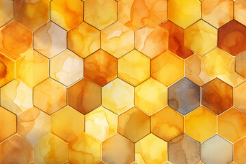 Aquarell honey cells pattern background, Generative AI - obrazy, fototapety, plakaty