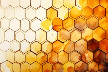 Aquarell honey cells pattern background, Generative AI - obrazy, fototapety, plakaty