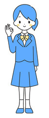 青色｜OKマークのブレザーの女の子｜全身