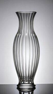 Vase on white background. Clear glass vase isolated on a toplit frontlit white background. Generative AI