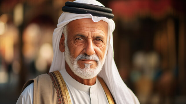 Arabian senior man with traditional white kandura portrait