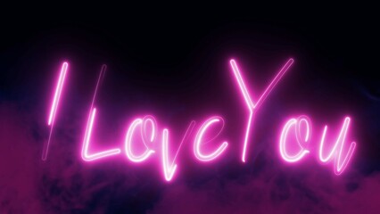 I love you text font with light. Luminous and shimmering haze inside the letters of the text i love you. 