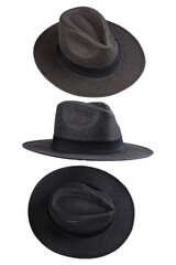 Fashion straw fedora hat isolated on a white background beach hat four views summer fashion free style