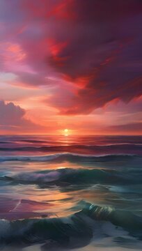 Sunset over the sea with colorful crimson clouds hd phone background wallpaper