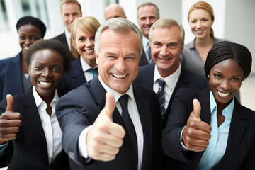 Successful Business Team Showing Approval With Thumbs Up Gesture