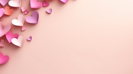 Valentine's Day paper hearts on pastel background. Romantic celebration and love.