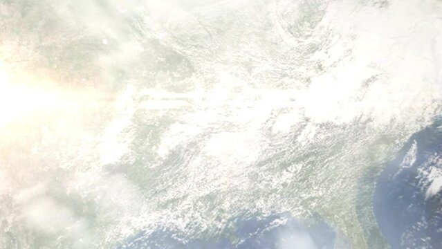 Zoom in from space and focus on Hernando, Mississippi, USA. 3D Animation. Background for travel intro. Elements of this image furnished by NASA.