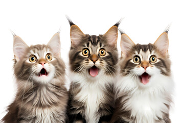 Portrait of Three Surprised Cats