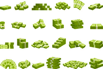 Money bundle icons set cartoon vector. Dollar stack. Cash bunch © nsit0108