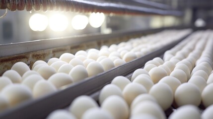 Vast expanses of bright, white buildings house endless rows of hens, eggs constantly being whisked away by a series of complex conveyor belts on this bustling eggproducing farm.