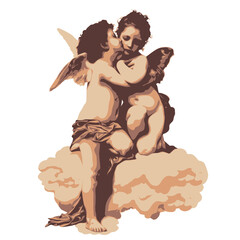 Cupid and angel. the kiss of cupid . Illustration of a childs kiss