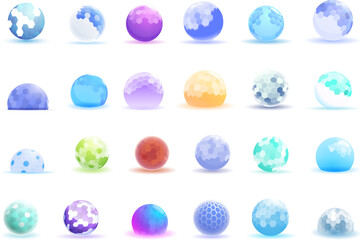 Sphere shield icons set cartoon vector. Modern tech. Dome energy