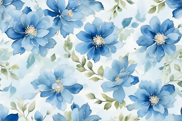 watercolor abstract flower pattern on blue background