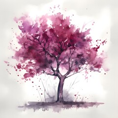 simple minimalistic redbud tree painting in the style of watercolor