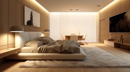 Fototapeta na wymiar Interior of bedroom with blankets on bed