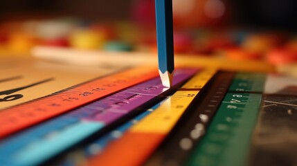 Closeup of a ruler being used to measure out precise s on a stack of brightly colored construction paper, to create a unique fan art piece dedicated to a popular TV show.