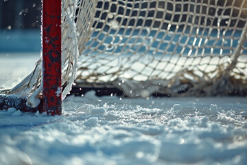 Closeup shot of a ice hockey goal - Generative AI - obrazy, fototapety, plakaty