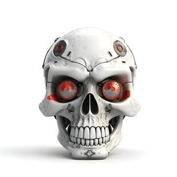 Skull with red eyes isolated object cartoon illustration, white background