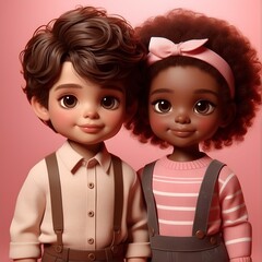 3d cute couple vintage on valentine's day with pink background