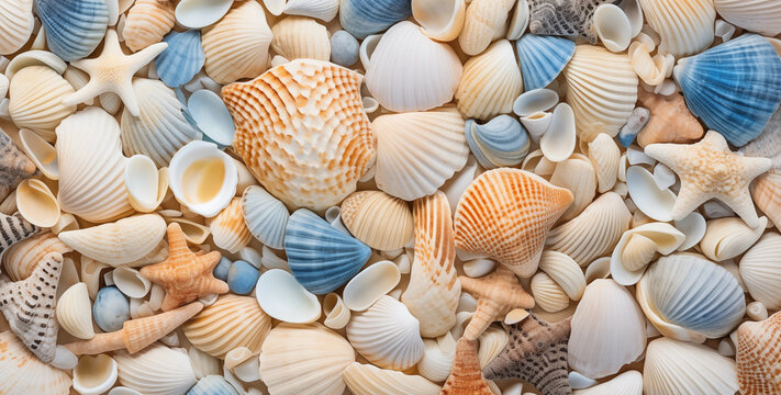 charming seashell background with lovely light blue color shells