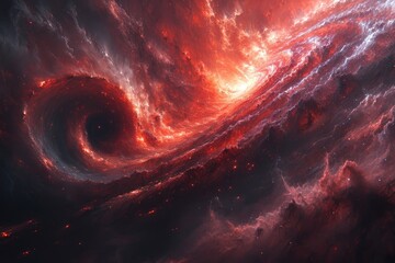 Galaxy with the Dark Side Background shown in the Style of Chaotic Academia - Light Red and Dark Gray Spatial Concept Art Wallpaper created with Generative AI Technology - obrazy, fototapety, plakaty