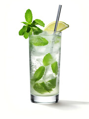 Cóctel mojito aislado sobre fondo blanco.