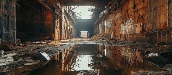 Old abandoned flooded limestone mine Gurievsky in Byakovo Tula Region. with copy space image. Place for adding text or design - obrazy, fototapety, plakaty