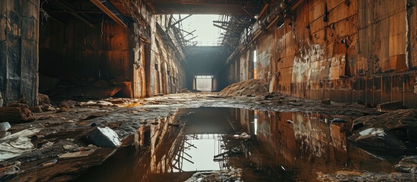 Old abandoned flooded limestone mine Gurievsky in Byakovo Tula Region. with copy space image. Place for adding text or design