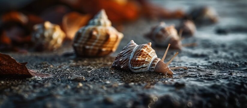 snail or gastropod with shell small animals and molluscs with antennae. with copy space image. Place for adding text or design