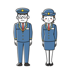 制服を着て立つ女性駅員と男性駅員