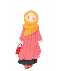 Cute muslimah girl with pink dress and yellow hijab