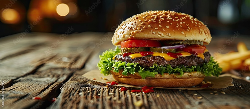 Aufkleber ultra smash burger real fast food photos. with copy space image. place for adding text or design