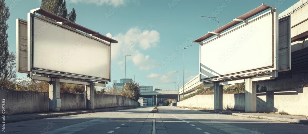 Poster Two empty billboards on the city street to add text. with copy space image. Place for adding text or design