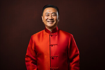 Obraz premium handsome chinese man wearing red traditional clothes