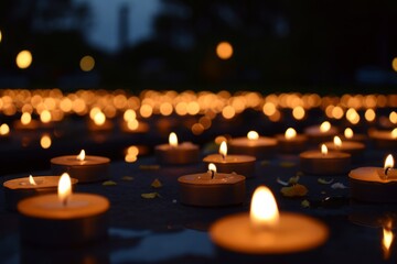Lit Candles for a Candlelight Vigil or Memorial - obrazy, fototapety, plakaty