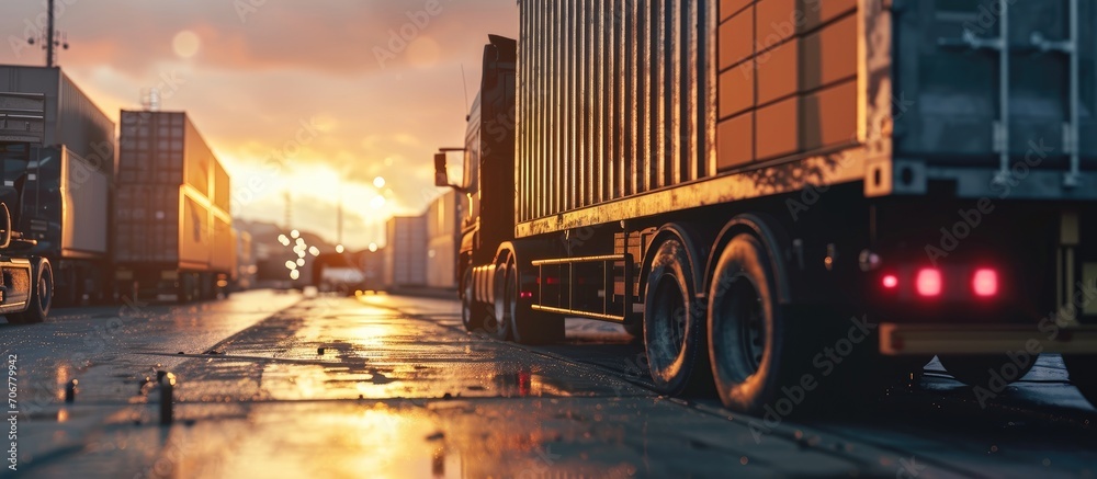 Poster package boxes load with cargo container truck supply chain delivery shipment boxes cargo freight tru
