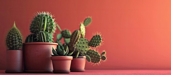 Terrarium Bonsai Mossterarrium succulent terracotta pots and succulents and cacti. with copy space image. Place for adding text or design