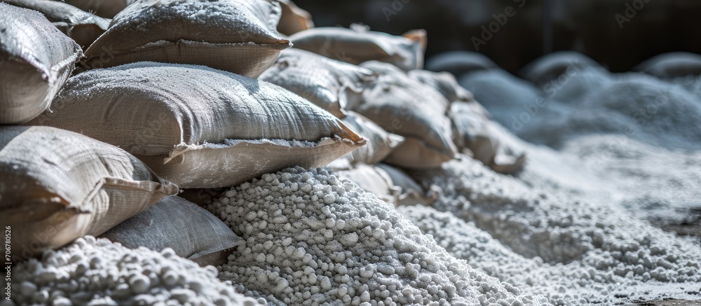 Poster Tapioca in jumbo bags are stuffing in container for export. with copy space image. Place for adding text or design