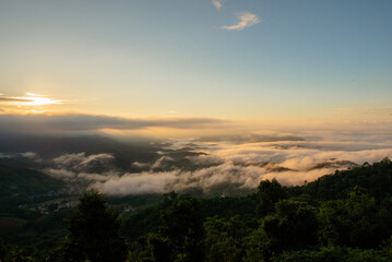 Fototapeta premium Morning mist on the high mountains.